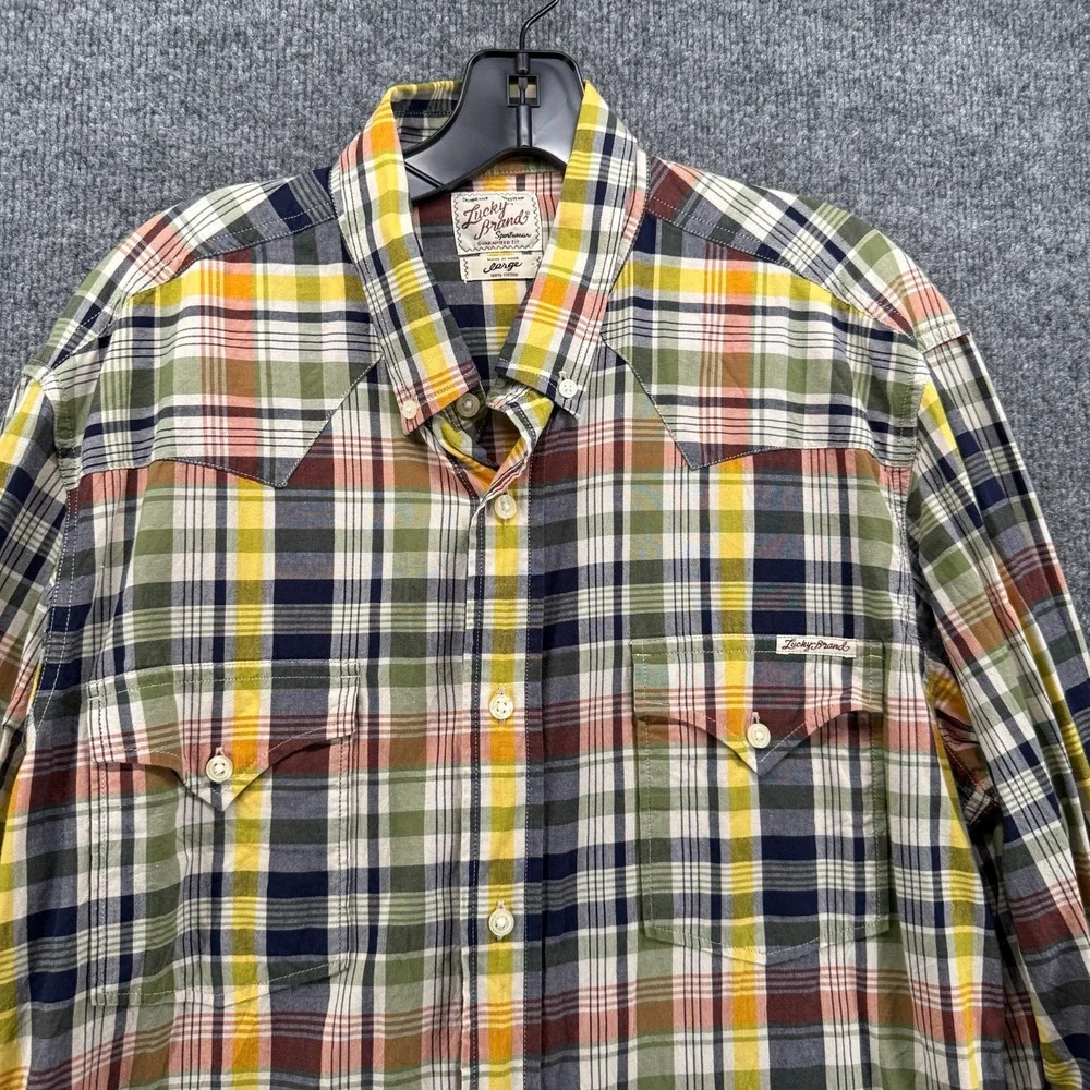 Vintage Lucky Brand‎ Shirt Mens L Sportwear Plaid Button Up Western Rodeo Cowboy